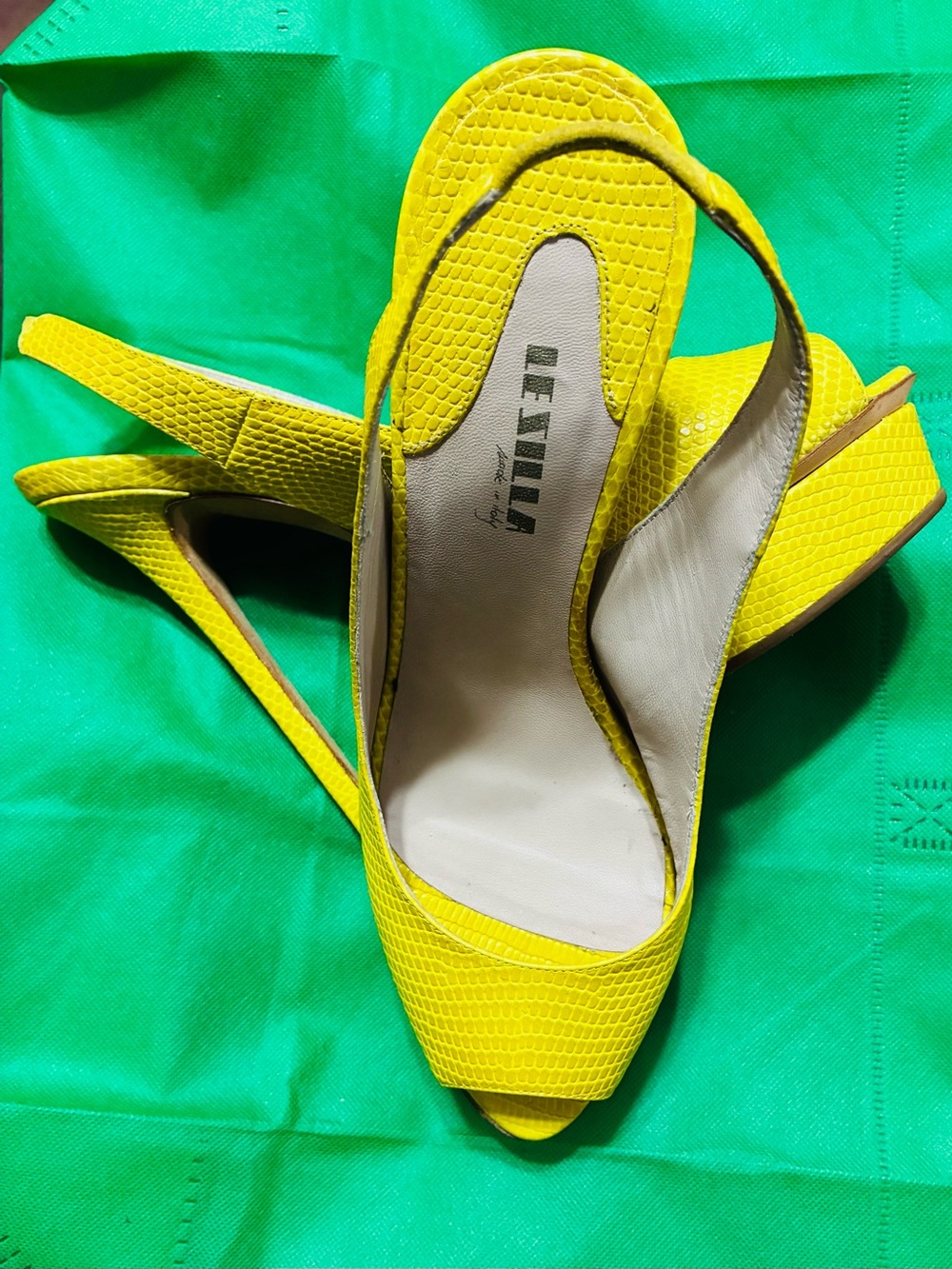Yellow Slingback Peep-Toe Heels